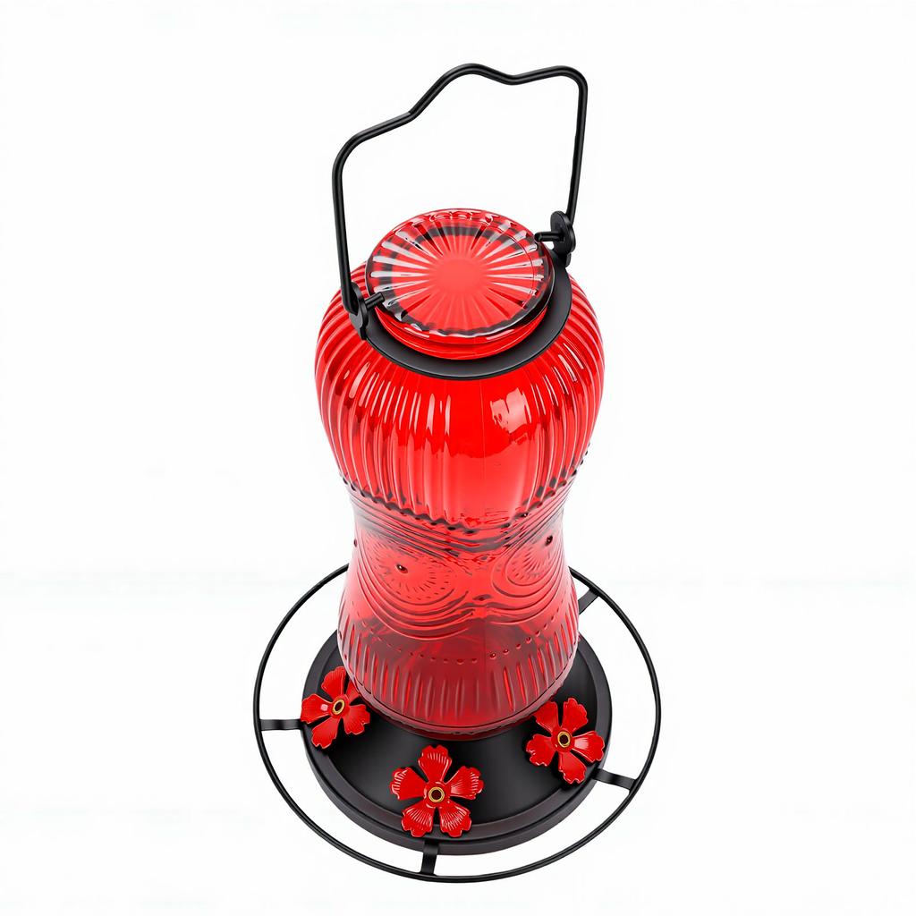 Glass Hummingbird Feeder 5 Feeding Ports Leakproof Easy Refill Hanging Bird Feeder for Outdoors