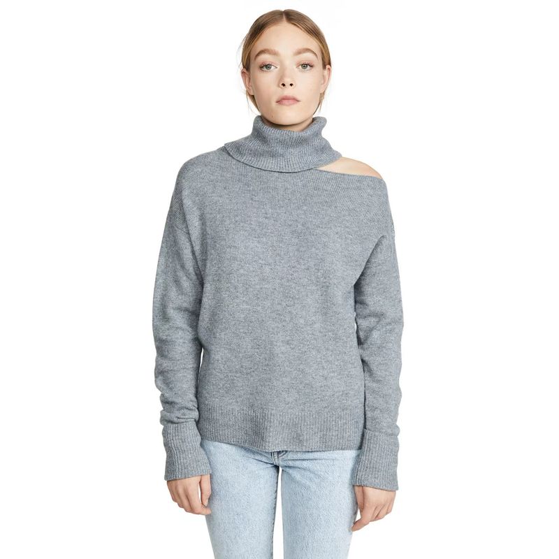 

New Arrival Fashion Style Pure Color Turtleneck off-Shoulder Sexy Knitting Sweater Knitted Turtleneck Sweater Light gray 2XL