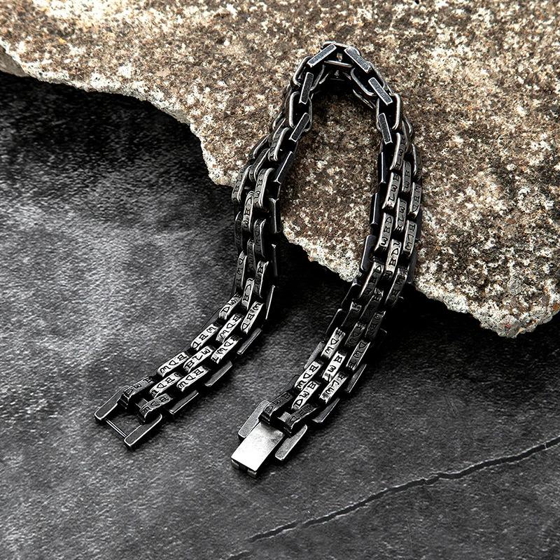 Male viking characters Bracelet 10MM Wide Stainless Steel Chain Charm Bracelets Hand Bands for Men's Vintage Boy Hand Jewellery