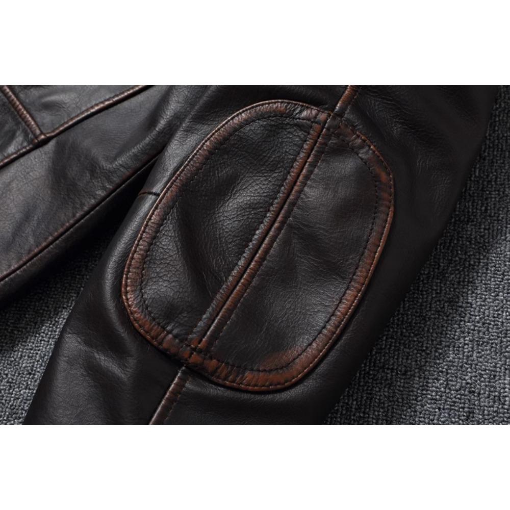 Style RL Top Layer Oil Waxed Cowhide Real Leather Jacket Men Stand Collar Brown Motorcycle Coat Men's Biker Jacket Spring Autumn