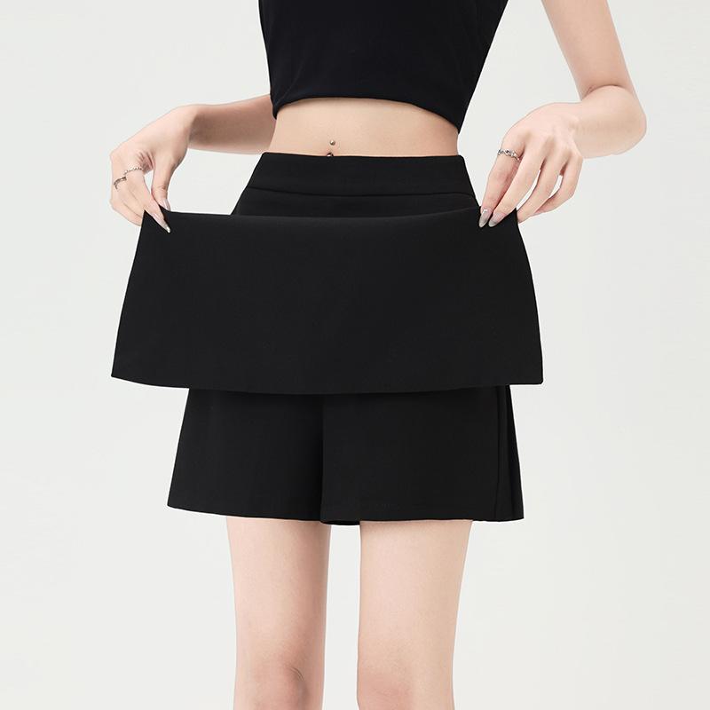 

Дизайнерская юбка-костюм с разрезом сбоку, женская летняя, с завышенной талией, облегающая бедра, короткая юбка-брюки 2XL чёрный