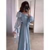 New Arrival French Women's Clothing Square Collar Puff Sleeve Dress Square Neck Bubble Sleeve Dress