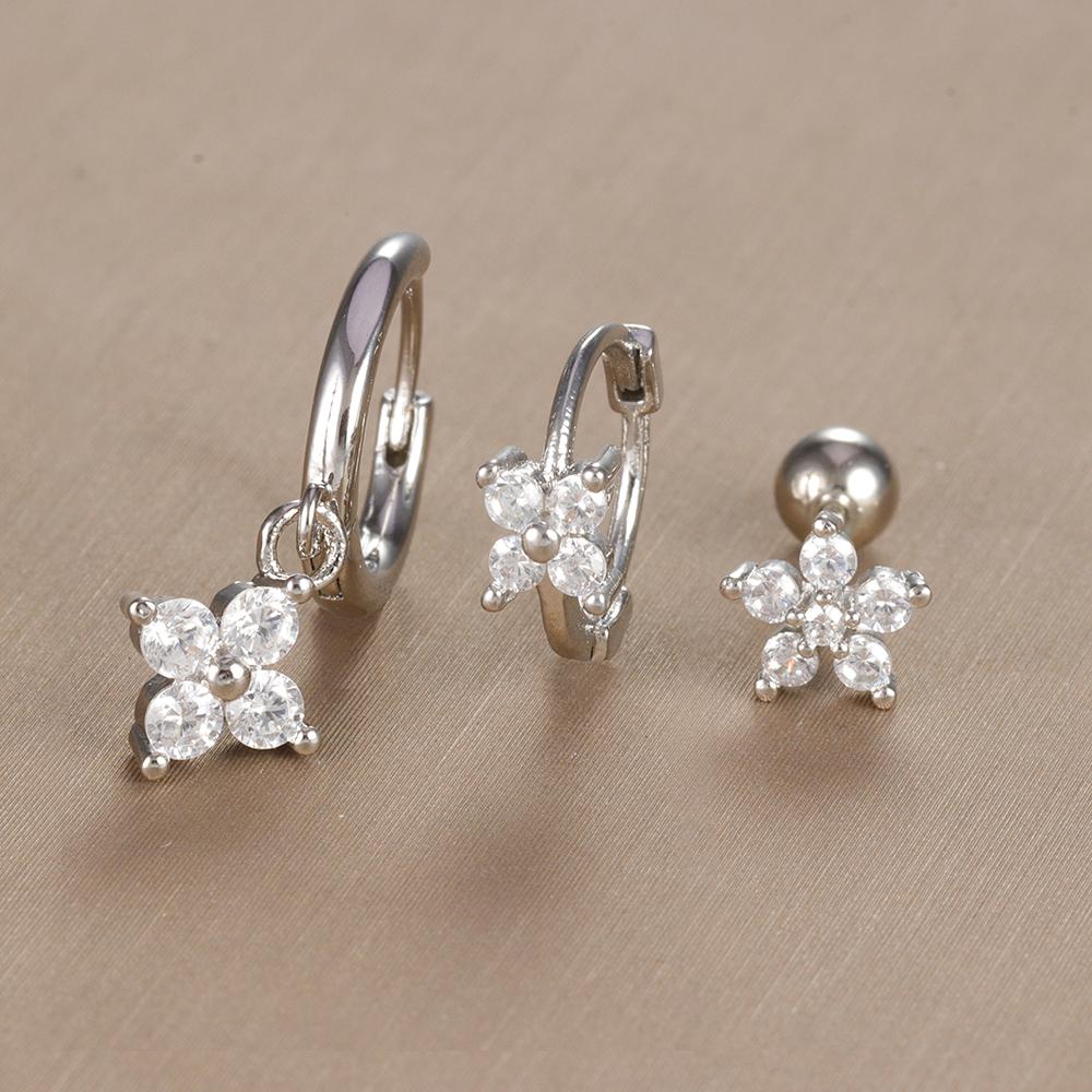 3-teiliges Vintage-Design-Set mit vier Zirkonia-Creolen für Frauen, winziger Knorpelpiercing-Ohrring aus Edelstahl, Schmuckgeschenk