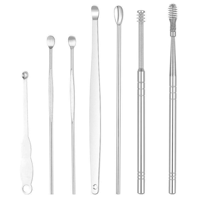 6/7 piece set of stainless steel earwax collector spiral turn ear pick ear pick to clean the ear portable ear cleaning tool