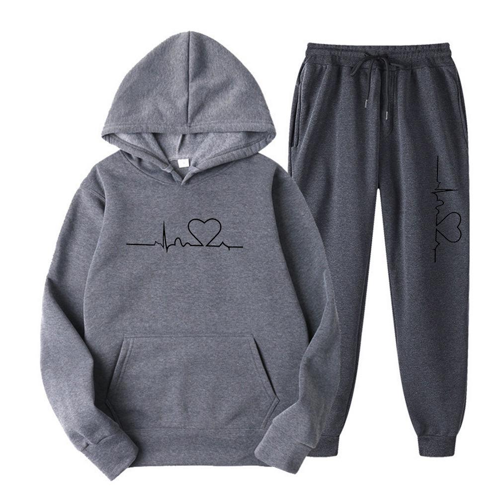 2023 Unisex Plus Velvet Heart Pattern Hoodie & Sweatsuit - Trendy Autumn/Winter Collection
