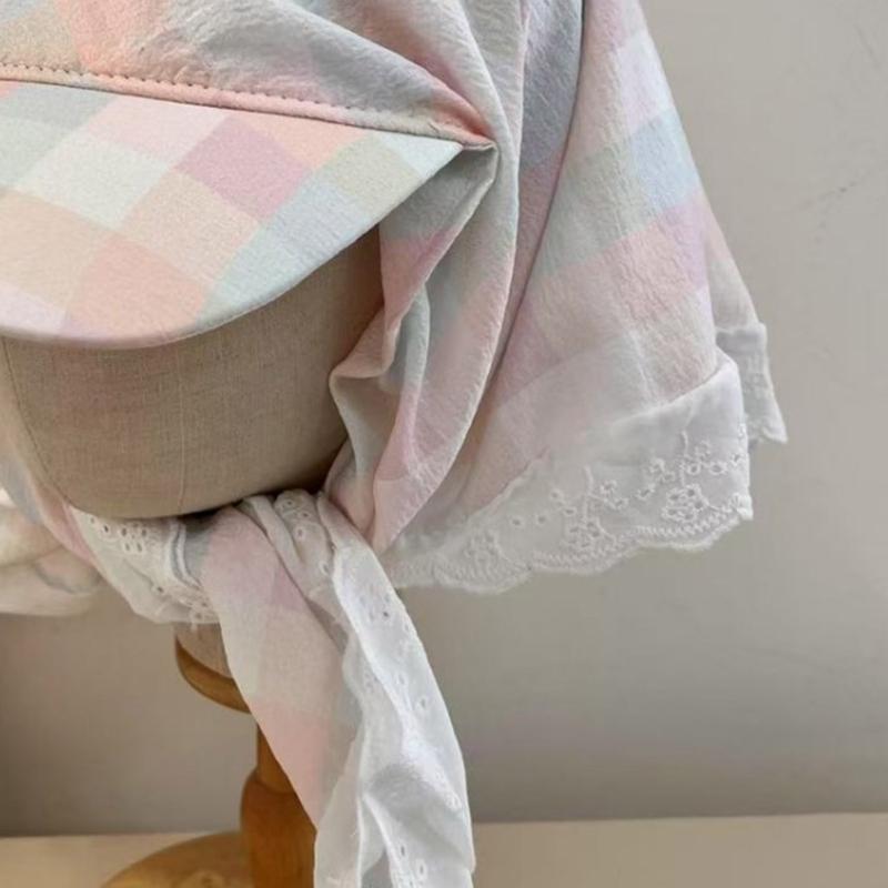 Stylish Plaids Headscarf Hat Unisex Sun Protecting Hat Embroidered Sunscreen Hat for Outdoor Enthusiasts