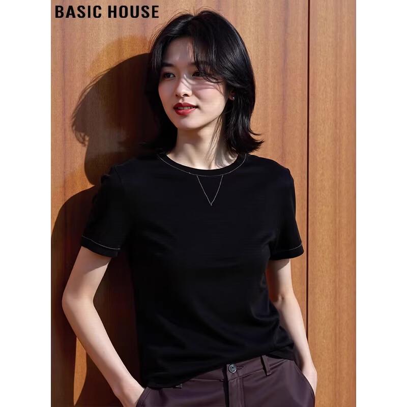 Basic House Women s Lyocell Silk Blend Short Sleeve T-Shirt L