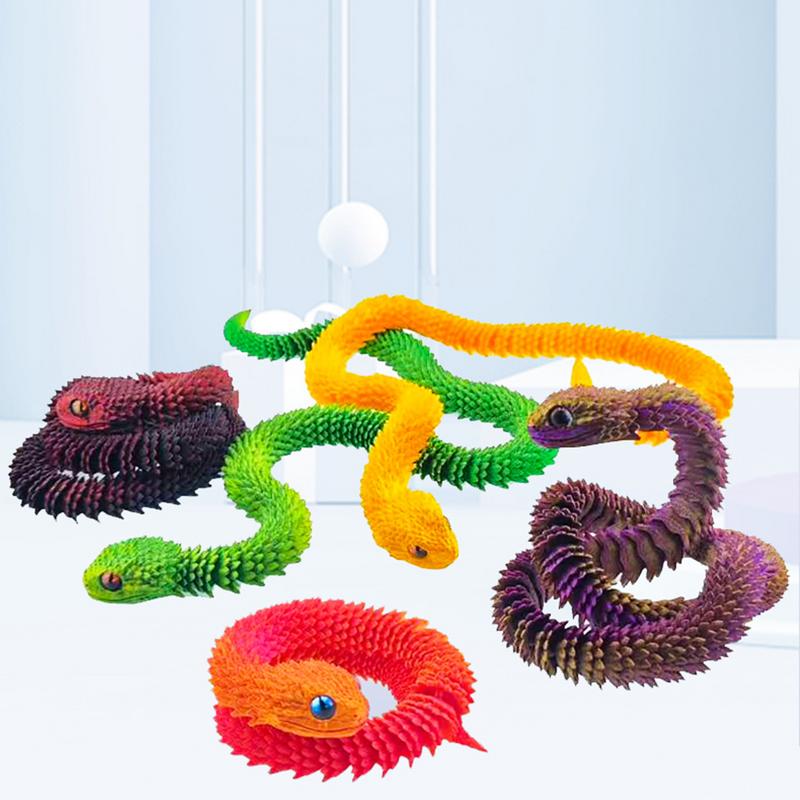 3D Printed Articulated Snake Toy Flexible Movable Animal Model Rotatable Dragon Car Ornaments Simulation Desk Toys Kids Gift