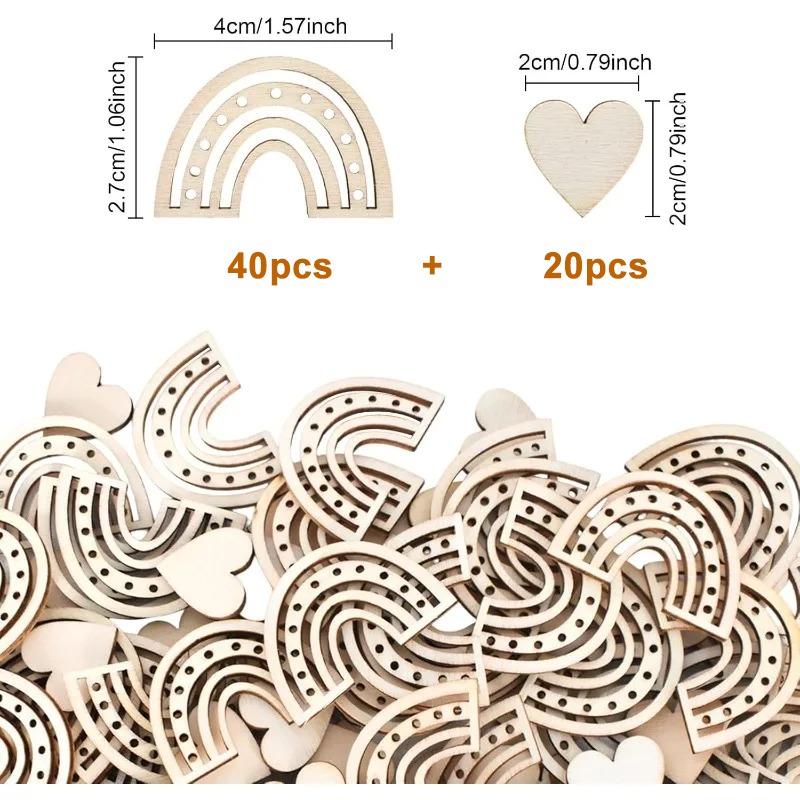 

60pcs/lot Bohemian Wooden Confetti with Rainbow and Heart Confetti, Rainbow Confetti and Hearts for Party, Birthday Baby Shower