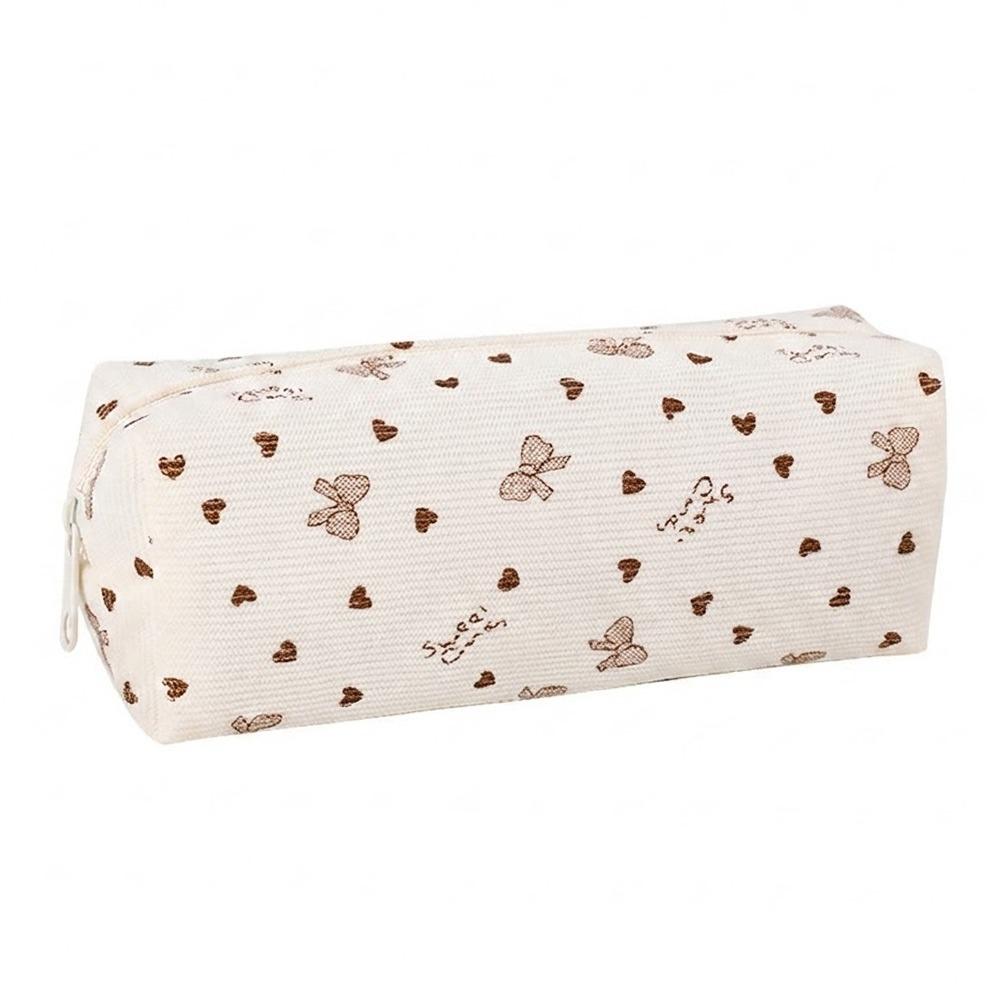 Bow & Heart Print Pencil Case Large Capacity Stationery Bag Simple Pen Bag  Students