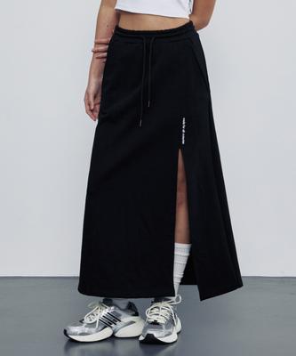 Empebeu Double Line Slit Long Skirt Black