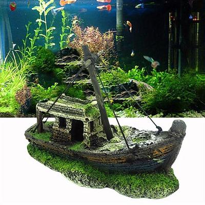 Décor d'épave de paysage d'aquarium de poissons, ornement de bateau en résine, accessoires de décoration d'aquarium