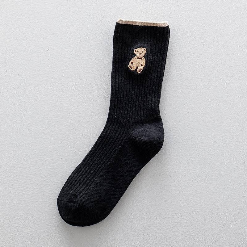 Women'S Cartoon Bear Socks Korean Casual Stockings Soft Cotton Socks Autumn Coffee Stockings Kawaii Women Socks Women Hosiery