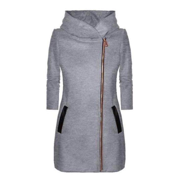 Giacca con Cappuccio da Donna Manica Lunga Cappotto con Zip Colore Unico Capospalla con Tasca