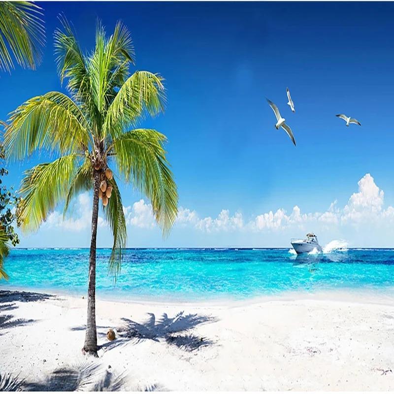 Modern Simple 3d Mural Beach Coconut Tree Scenery Photo Wallpaper Living Room Bedside Backdrop Wall Mural 3d Fresco