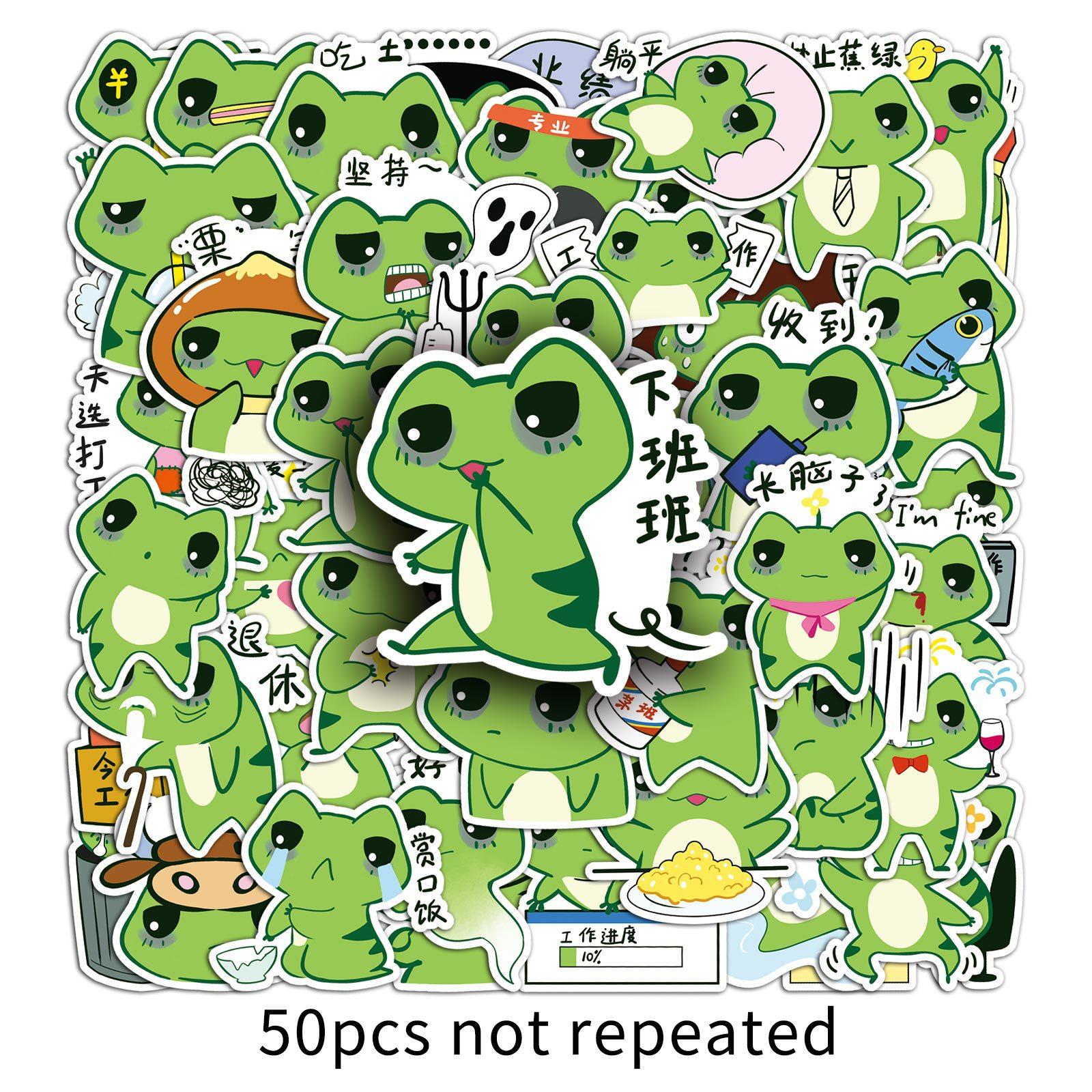 

50 Рабочих Наклеек Граффити Лягушка Мультяшные Милые Нарисованные Вручную Выражения Упаковка Наклейки для Мобильного Телефона Скейтборда Водяной Чашки