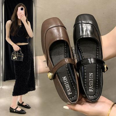 French Single Shoes Women's Summer Temperament New Spring and Autumn Brown Flat Mary Jane Women's Shoes Small Fragrant Fairy Shoes
