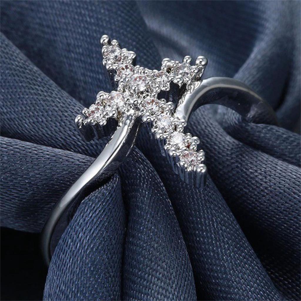 Cross Star Inlaid Zircon Ring With Box And Cloth Bag