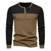 Men's Autumn New American Retro Long-sleeved Colour Blocking Henry Collar Bottoming Shirt Men's T-shirt