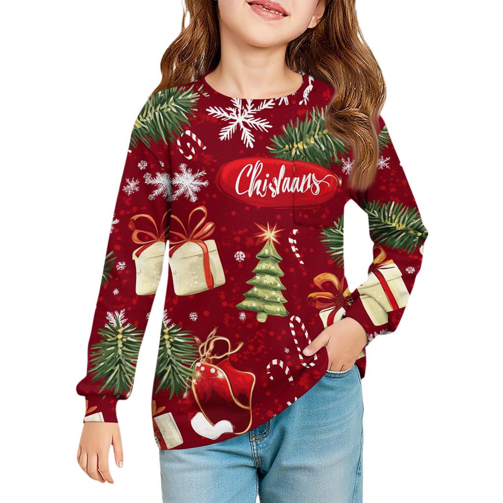Weihnachtstag Mädchen Langarmbluse - Rundhals Weiche Taille Tunika
