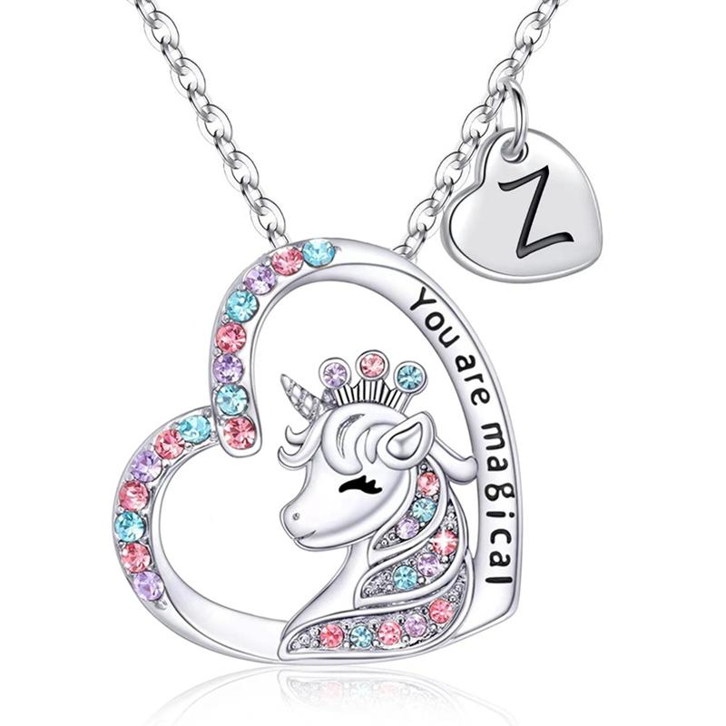 Initial Letter Unicorn Necklace You Are Magical Horse Pendant Necklaces For Girls Birthday Gifts