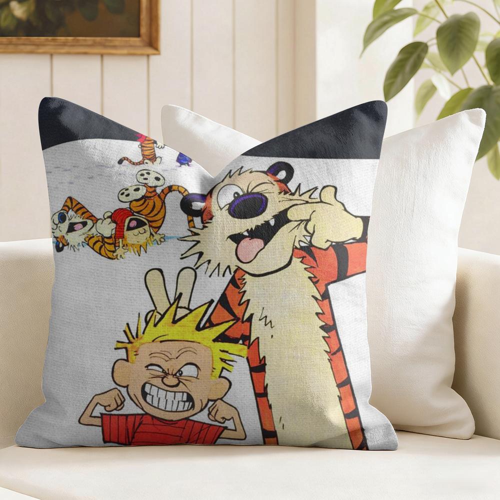 Comic CCalvin And HHobbes Cushion Cover Eco Linen Pillow Case DoubleSided Print Breathable Durable Zipper Home Decor Gift
