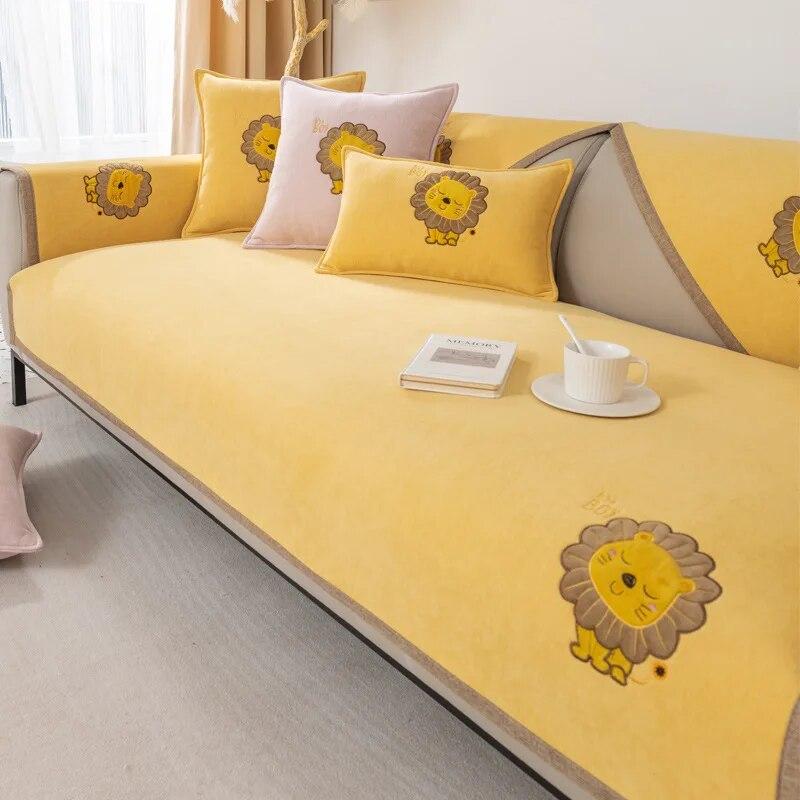 Luxury Jacquard L Shape Sofa Cushion Cover Non Slip Lion Print Furniture Slipcover for Chaise Lounge Corner Seat