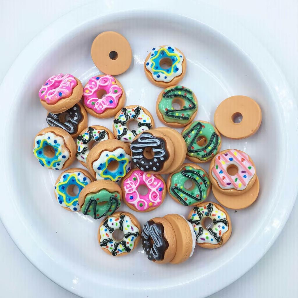 10/100Pcs Resin Donuts Miniatures Flatback Dollhouse Decor Accessories Charms Diy Craft Supplies Scrapbooking
