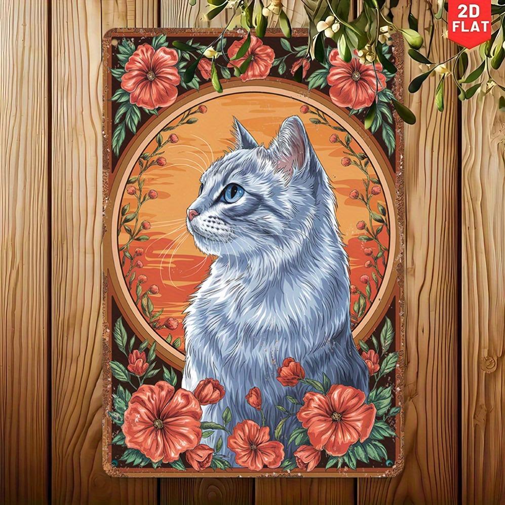 Vintage Metal Wall Art Decor Sign Cat Floral D Flat Plaque Rustic Farmhouse Kitchen Garage Porch Cafe Bar Man Cave Decorat