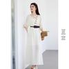 VICTORIA&VERA Women's Mid-Sleeve Cotton Linen Maxi Dress with Belt