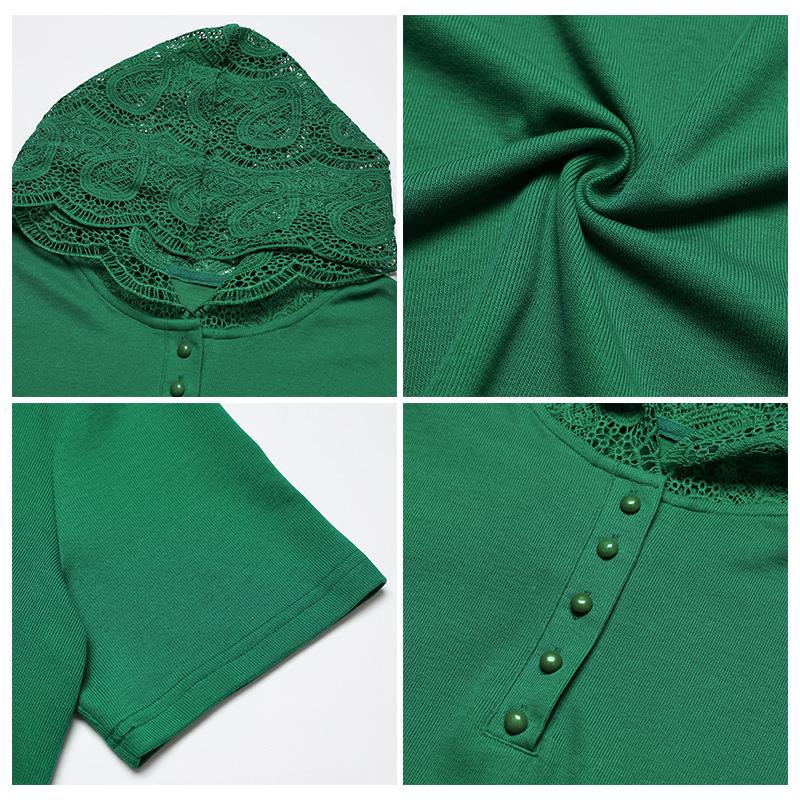 DIMANAF 2025 Summer Plus Size Casual Women T-Shirts Short Sleeve Lace Hoodies Tops Tees Loose Shirt