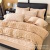 Winter 3D Carved Tafu Velvet4-Pcs Set, Mattress Padded Non-Slip Bedspread Thickened Solid Color Milk Velvet 3-Pcs Set