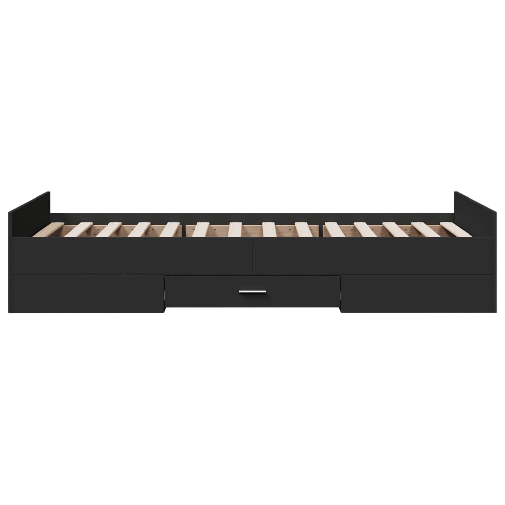 Bed Frame with Drawers Black 75 x 190 cm Particleboard