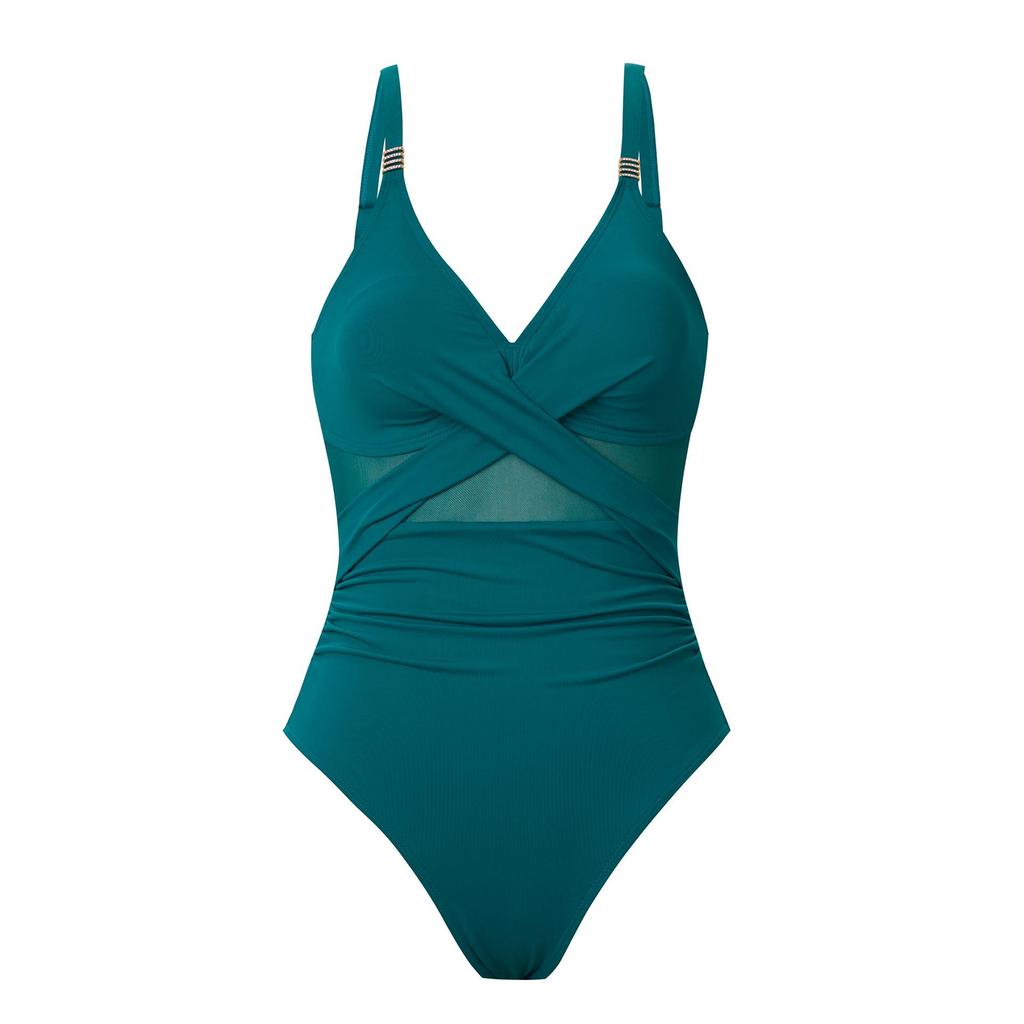 2025 European-American Women's One-Piece Solid Mesh Swimsuit Bikini