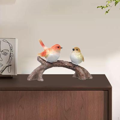 Bird On Branch Crafts Garden Ornament Family Small Statue Decor for Living Room