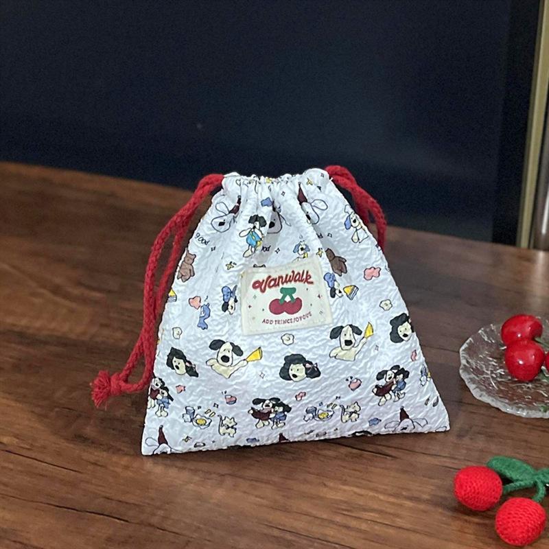 

Cute Hello Kitty Bow Print Drawstring Bag Red Plaid Cherry Cosmetic Bag Large Capacity Travel Portable Sundries Storage Bag Gift