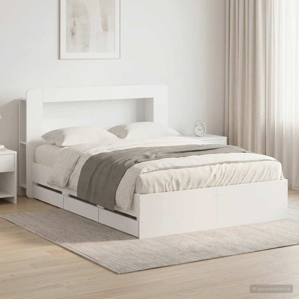 White Storage Bed Frame 150 x 200 cm Particleboard