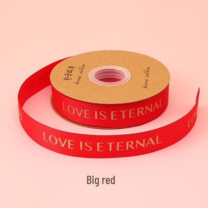1CM Ribbed Silk Satin Ribbon with Hot Stamped English Letters for Cake Decoration and DIY Craft Gifts