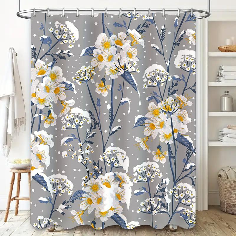 Modern Flower Shower Curtain Set Waterproof Bathroom Decor with Metal Hook Rings for Home Decoration Grey Floral Pattern AliExpr