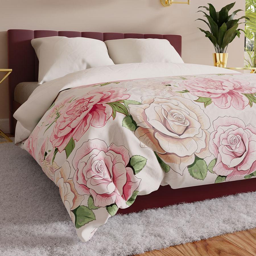 Patti Bedding Set 220X200 - Cotton Satin, White, Floral Pattern