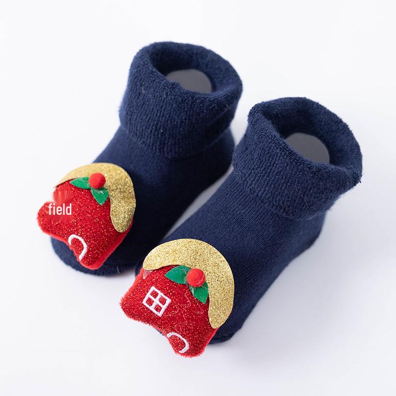 Warm Cartoon Terry Baby Floor Socks - Autumn/Winter Christmas Red