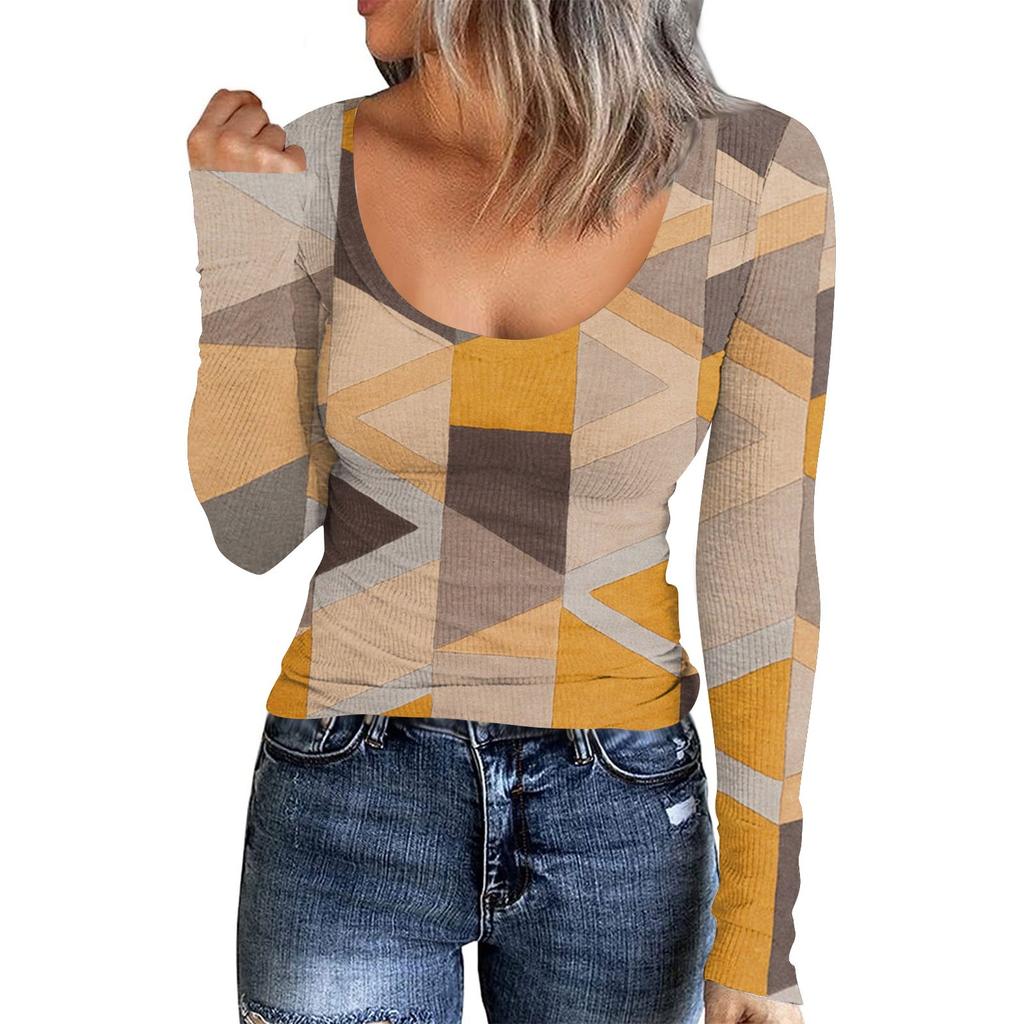 Women's Autumn And Winter Slim Bottom T-shirt Fashion Casual Solid Color U Neck Pullover Long Sleeve Top