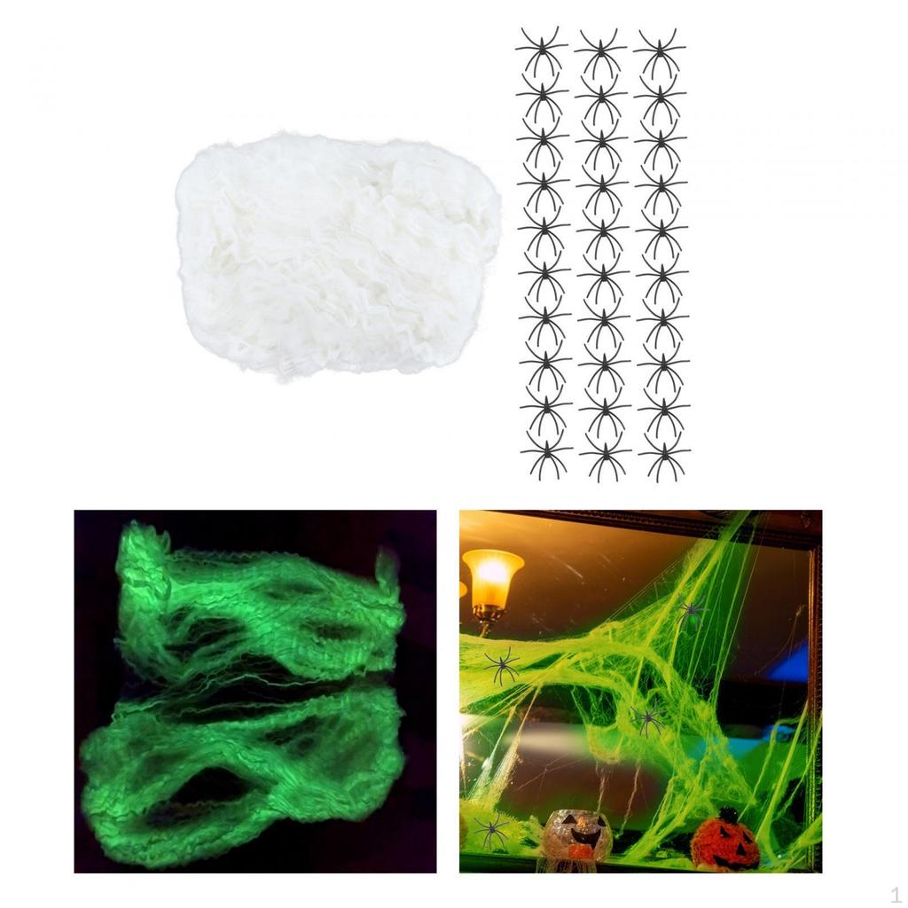 Glow-in-the-Dark Spider Web Decoration with Realistic Spiders for Outdoor Halloween Decor