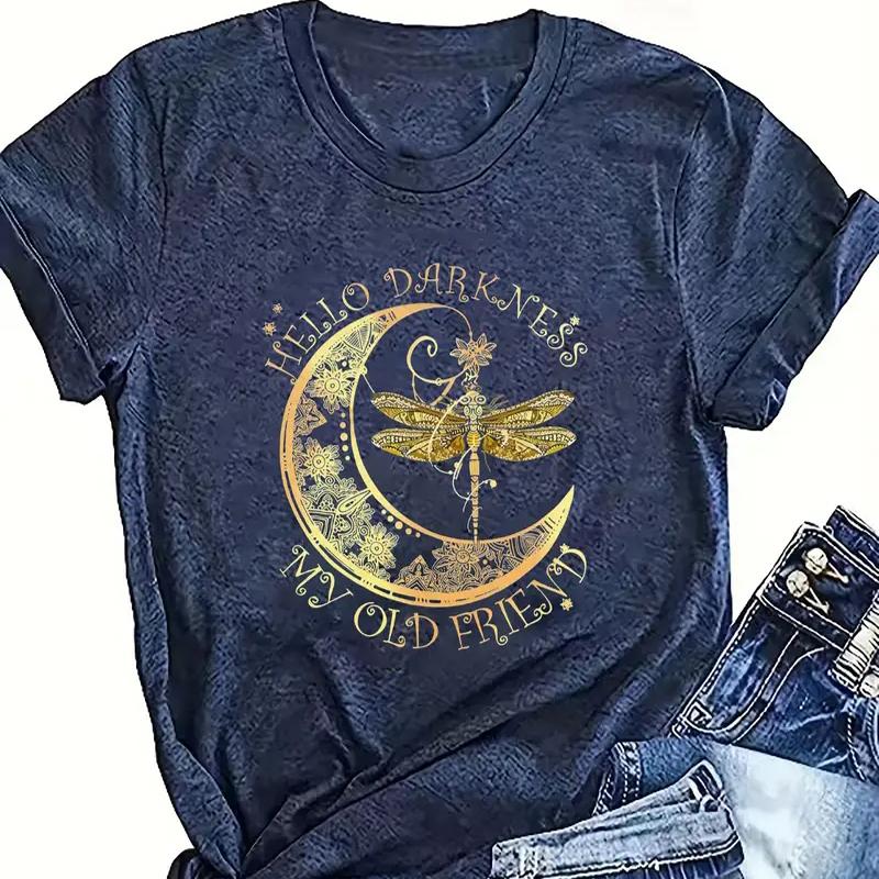 

Женская летняя футболка в стиле ретро, модная, с коротким рукавом, повседневная, с принтом стрекозы, топы 8XL синий