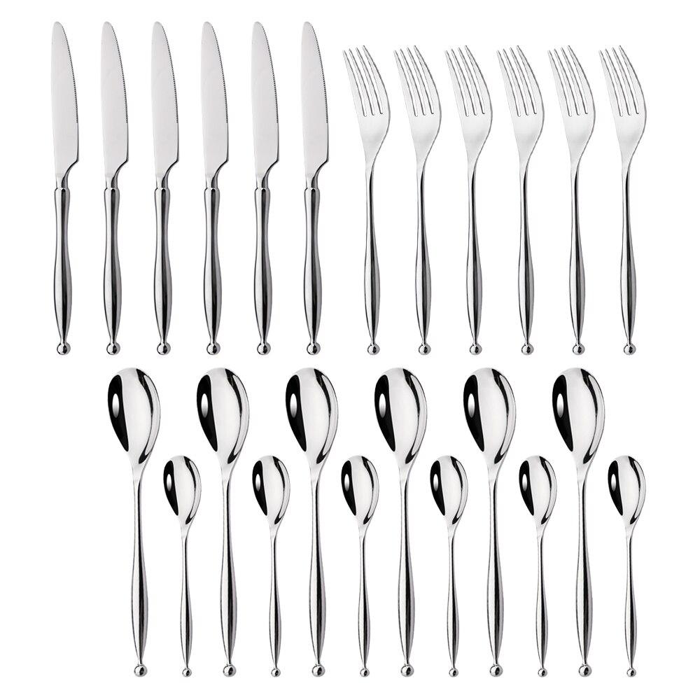 New Luxury 304 Stainless Steel Sliver Flatware Cutlery Set Food Knife Fork Spoon Western Dinnerware Tableware Set Kitchen Accessories