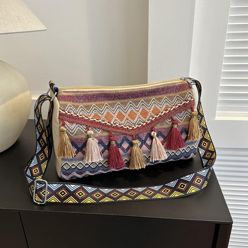 

New Vintage Bohemian Fringe Shoulder Bag Women Tassel Boho Hippie Gypsy Fringed Women s Handbags Open Bag Purses and Handbags 30x11.5x18cm червоний