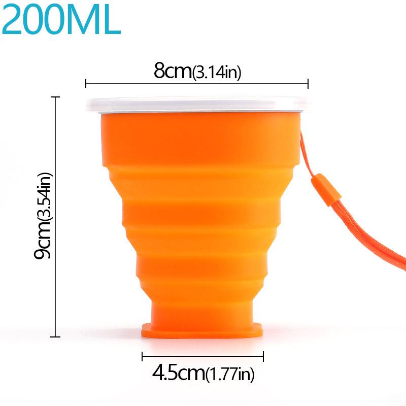 200ml Portable Cups BPA FREE Food Grade Water Cup Silicone Retractable Folding Cup with Lid Outdoor Coffee Travel Water Cup