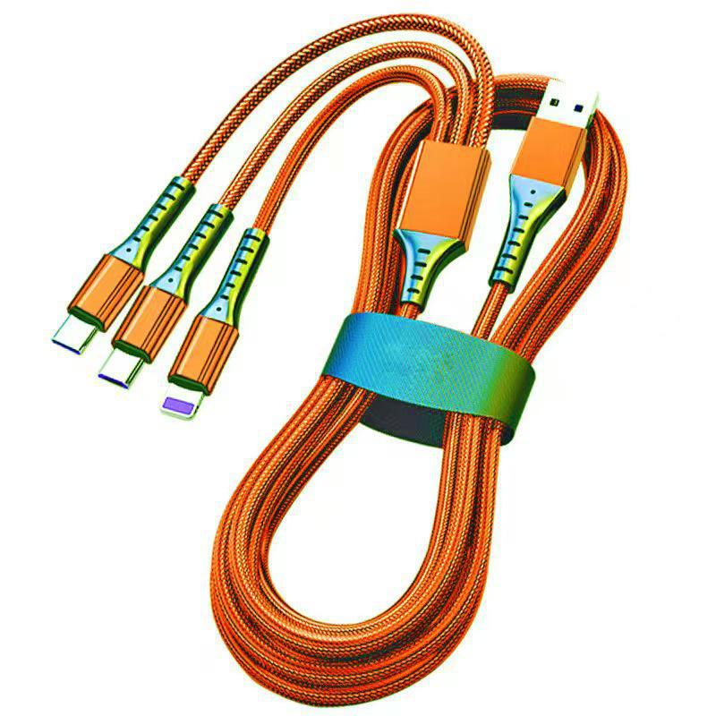 100W Fishing Net 6A Fast Charging Type-C Braided 3-in-1 Cable with Custom Logo