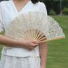Lace Bamboo Hand Fan Romantic Embroidered Bamboo Fan Floral Lace Hand Fan Elegant For Weddings Summer Outings Cosplay