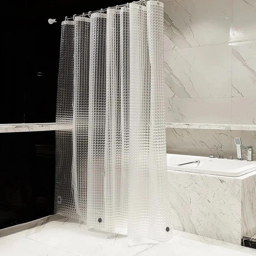 1pc Waterproof Clear Crystal Shower Curtain with Plastic Hooks, Transparent Bath Curtain for Bathroom Window Door Bath Decor